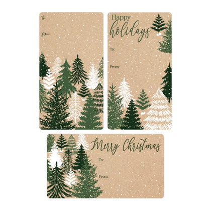 Evergreen Christmas Gift Tags, Self-Adhesive Stickers - 75 Labels, Holiday Gift Tags on Kraft