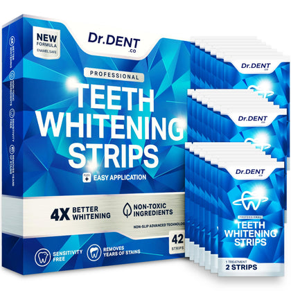 DrDent Professional Teeth Whitening Strips - 42 Enamel Safe Teeth Whitening Strips - Non Sensitive Teeth Whitening - Whitening Without Any Harm - 21 whitening Treatments + Mouth Opener Included