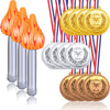 12 Pieces Gold Silver Bronze Plastic Medals Winner Award Medals, Olympic Style Metal Winner Awards and 3 Pieces Inflatable Torch Fun Torch Inflates for Competition, Gymnastic Birthday Party Favors
