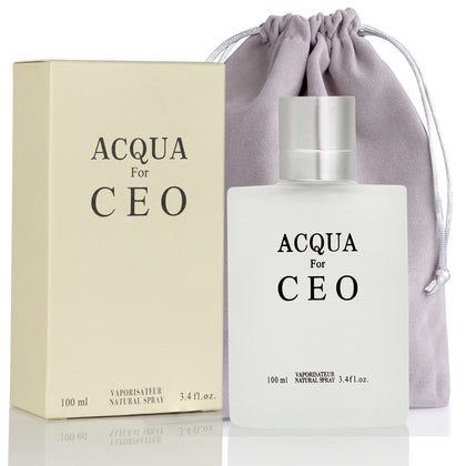 NovoGlow AQUA FOR CEO, Eau de Toilette Spray Perfume, Fragrance For Men- Daywear, Casual Daily Cologne Set with Deluxe Suede Pouch- 3.4 Oz Bottle- Ideal EDT Beauty Gift for Birthday, Anniversary