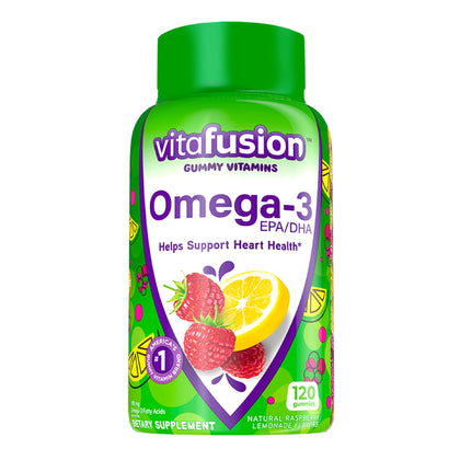 Vitafusion Omega-3 Gummy Vitamins, Berry Lemonade Flavored, Heart Health Vitamins(1) With Omega 3 EPA/DHA and Vitamins A, C, D and E, Americas Number 1 Vitamin Brand, 60 Day Supply, 120 Count