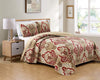 Luxury Home Collection 3 Piece King/California King Quilted Reversible Coverlet Bedspread Set Floral Printed Taupe Red