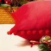 Top Finel Christmas Red Pillow Covers 18x18 inches Set of 2 Decorative Velvet Couch Throw Pillow Cover with Pom Poms Xmas Soft Square Sofa Pillow Cases
