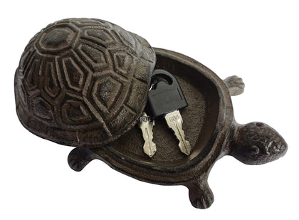 BSTGIFTS Cast Iron Turtle Key Hider - Spare Key Holder - Garden Decoration Turtle, Jewelry Trinkets Box for Key, Ear Studs, Ring, Paper Clip (Antique Brown)