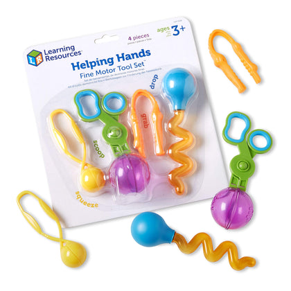 Learning Resources Helping Hands Fine Motor Tool Set Toy - 4 Pieces, Ages 3+ Fine Motor and Sensory Play Toys, Toddler Tweezers, Sensory Bin Toys,Stocking Stuffers