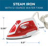 COMMERCIAL CARE Steam Iron, 1200 Watt Portable Iron, Self-Cleaning Steamer for Clothes with Nonstick Soleplate, Red