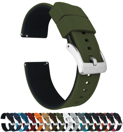 BARTON WATCH BANDS Quick Release Elite Silicone Watch Bands, Army Green Top/Black Bottom, 18mm