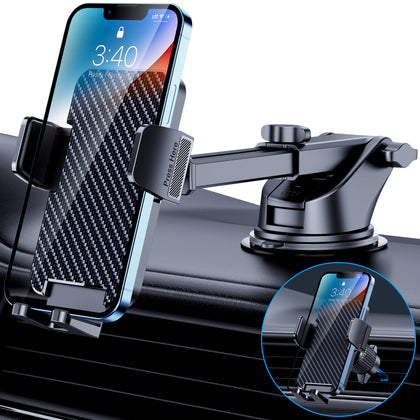 BIPOPIBO Car Phone Holder Mount [Bumpy Roads Friendly] Phone Mount for Car Dashboard Windshield Air Vent Universal Cell Phone Automobile Cradles Hands-Free Phone Stand for Car Fit iPhone Android