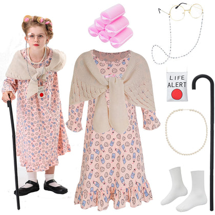 ZeroShop 100 Days of School Costume for Kids Girls Old Lady Granny Dress 100th Year Grandma Outfit,4