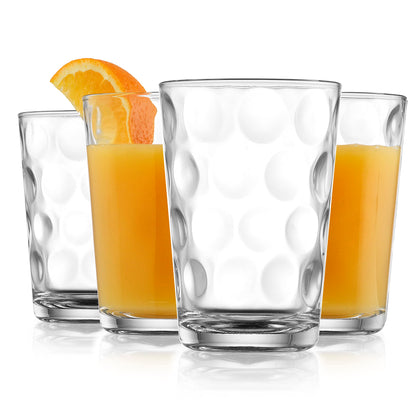 home essentials Juice Glasses Set Of 4 Water Tumbler Glasses Cups 7 oz Uses for Juice, Water, Cocktails, and more Beverages. Dishwasher safe