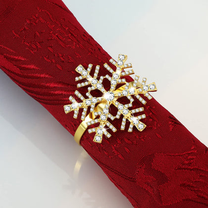 Snowflake Napkin Rings Set Xmas Snowflake Napkin Holders Rhinestone Napkin Rings Holder for Christmas Wedding Party Table Supplies Decor (Gold,12 Pieces)