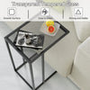 C Table Glass End Table, Couch Side Table, Tempered Glass Snack Side Table with Metal Frame, TV Tray Table for Small Space, Sofa Couch Side Tableand Bed Side Table(Black)