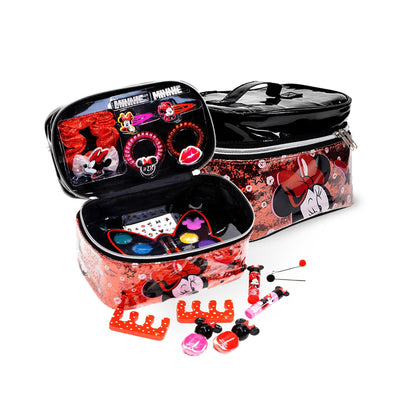 Townley Girl Disney Minnie Mouse Zipper Cosmetic Train Case With Lip Gloss, Lip Balm, Hair Clips, Nail Stickers, Scrunchie and More, Ages 3+, for Parties, Sleepovers and Makeovers