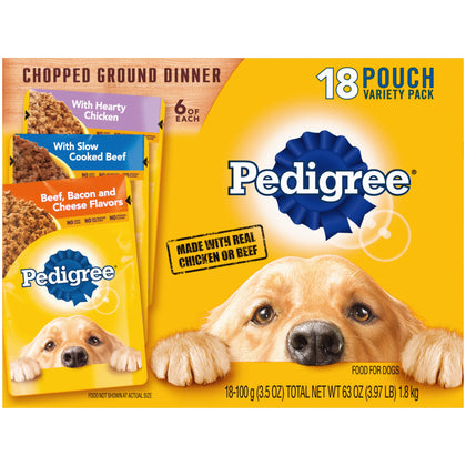 PEDIGREE CHOPPED GROUND DINNER Adult Soft Wet Dog Food Variety Pack, 3.5 Ounce - 18 Count (Pack of 1)