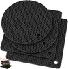 Silicone Trivet Pot Mat, Silicone Pot Holders for Hot Pan and Pot Pads. Heat Resistant Counter Mats for Tables Placemats,Countertops, Spoon Rest and Large Coasters,4 Pack Black(2 Squared + 2 Round)