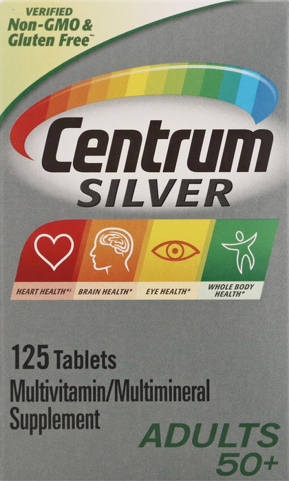Centrum Silver Multivitamin for Adults 50 Plus, Multivitamin/Multimineral Supplement, Vitamin D3, B-Vitamins, Gluten Free, Non-GMO Ingredients, Supports Memory and Cognition in Older Adults - 125 Ct