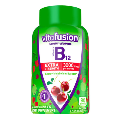 Vitafusion Extra Strength Vitamin B12 Gummy Vitamins for Energy Metabolism Support and Nervous System Health Support, Cherry Flavored, Americas Number 1 Brand, 45 Day Supply, 90 Count