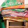 Krati Exports Vintage Kantha Quilts Handmade Old Saree Made gudari Boho Bedding Throw Blanket Bedspread Rally