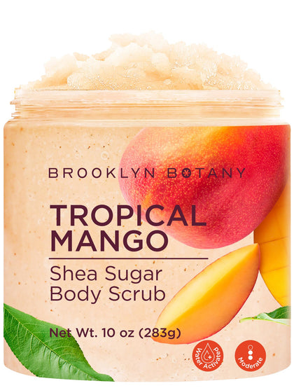 Brooklyn Botany Tropical Mango Shea Sugar Scrub for Body 10 oz - Deeply Hydrating and Gently Exfoliating Body Scrub for Women and Men - Made with Jojoba Beads