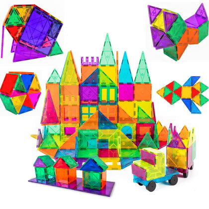 FAXADELLA GiftedKids Magnetic Tiles Building Blocks, 120 Pcs Magnet Toys | Preschool Toys Magnets for Kids | Building Toys for Kids Ages 4-8
