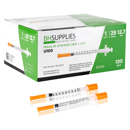 BH Supplies Insulin Syringes U-100 29G 1ml/cc 1/2