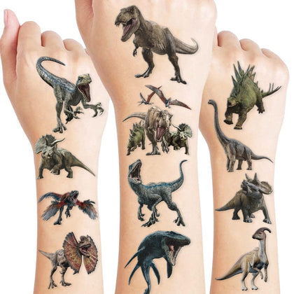 100PCS Dinosaur Temporary Tattoos Birthday Party Supplies Decorations 10 Sheet 3D Tattoos Stickers Super Cute Party Favors Kids Boys Girls Gifts Ideas Classroom School Prizes Themed Baby Showers