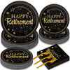 50 Guests Retirement Party Decorations Retirement Plates Napkins Set Happy Retirement Black and Golden Disposable Dinnerware Tableware Decorations Supplies Favors for Women Men, 200Pcs