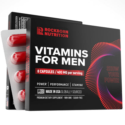 Rockborn Herbal Supplement for Mens Health with Horny Goat Weed and Tribulus Terrestris - Made in USA - 8 Capsules (Red)