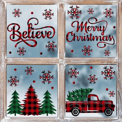 Horaldaily 226 PCS Christmas Window Cling Sticker, Red Green Trees Snow Truck for Home Party Supplies Shop Window Glass Display Decoration