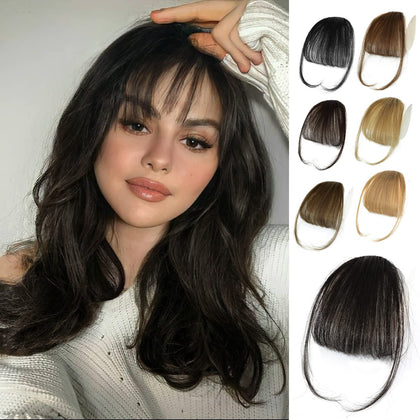 Clip in Bangs - 100% Human Hair Wispy Bangs Clip in Hair Extensions, Brown Black Air Bangs Fringe with Temples Hairpieces for Women Curved Bangs for Daily Wear