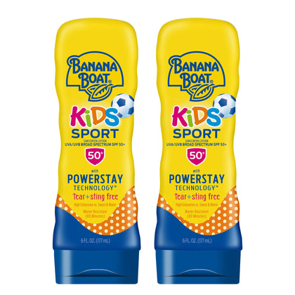 Banana Boat Kids Sport Sting-Free, Tear-Free, Broad Spectrum Sunscreen Lotion, SPF 50, 6oz (Pack of 6, 12 Count Total)