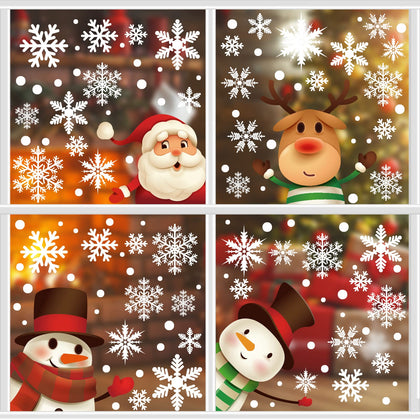 526PCS+ Christmas Window Clings Snowflakes Decorations, 10 Sheets Winter Stickers Decals Ornaments Santa Claus Reindeer Snowman Decals for Xmas Frozen Theme New Year Wonderland Decorations