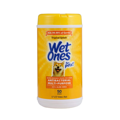 Wet Ones for Pets Multi-Purpose Dog Wipes With Aloe Vera | Dog Wipes For All Dogs in Tropical Splash, Wet Ones Wipes for Paws & All Purpose | 50 Ct Cannister Dog Wipes