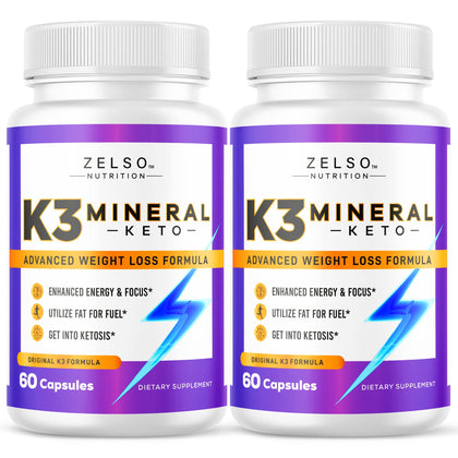 (2 Pack) K3 Mineral Keto Pills by Zelso Nutrition, Advanced K3 Pill Formula For Men and Women - Emily, 60 Day Supply (120 Capsules)