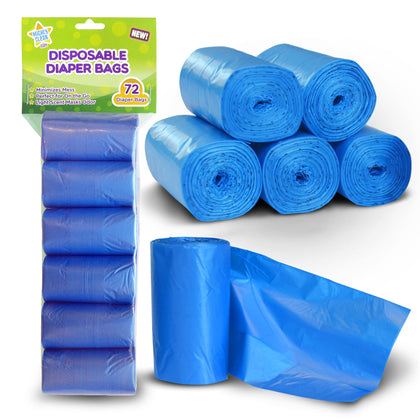 Mighty Clean Baby Disposable Diaper Bag Refill Rolls - Waste Sacks with Light Powder Scent - 72 Count