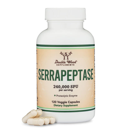 Serrapeptase 240,000 SPU Max Potency (120 Veggie Capsules) Proteolytic Enzyme for Sinus, Respiratory and Joint Health (Manufactured and Tested in The USA, Gluten Free, Vegetarian Safe) by Double Wood