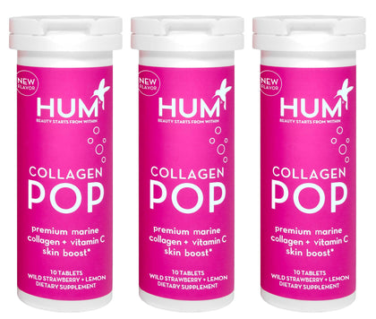 HUM Collagen Pop - Collagen Tablets for Skin - Collagen Supplement to Improve Skin Hydration Levels On The Go - Strawberry Lemon (3 Pack)
