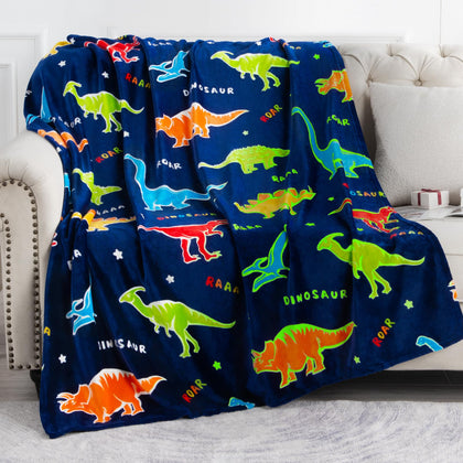 Dinosaur Gifts Toys for Boys Girls - Glow in The Dark Dino Blanket Best Christmas Birthday Valentine's Day Easter Presents for Kids Age 1 2 3 4 5 6 7 8 9 10 Year Old Child Teen Soft Throw 50