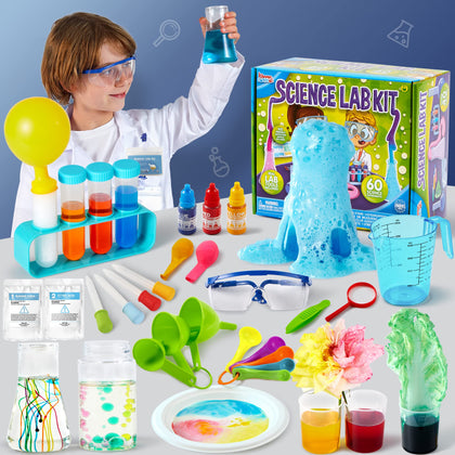 60 Science Experiment Klever Kit with Lab Coat Scientist Costume Dress Up and Role Play Toys Gift for Kids Christmas Birthday Party