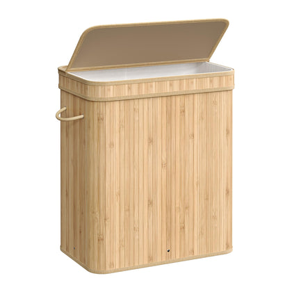 SONGMICS Laundry Hamper with Lid, Bamboo Laundry Basket, Removable Machine Washable Laundry Basket, with Handles, 26.4-Gallons, for Laundry Room, Bedroom, Bathroom, Natural ULCB063N01
