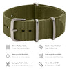 Benchmark Basics Nylon Watch Band - Waterproof Ballistic Nylon One-Piece Military Watch Straps for Men & Women (18mm, Army Green)