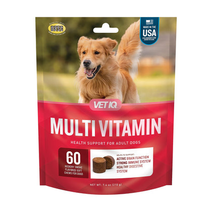 VetIQ Multivitamin Supplement for Dogs, Supports Active Brain Function, Immune System, and Digestive System, Hickory Smoke Flavored Dog Multivitamin, 60 Count