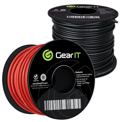 GearIT 16 Gauge Wire (100ft Each - Black/Red) Copper Clad Aluminum CCA - Primary Automotive Power/Ground for Battery Cable, Car Audio, Trailer Harness, Electrical - 200 Feet Total 16ga AWG Wire