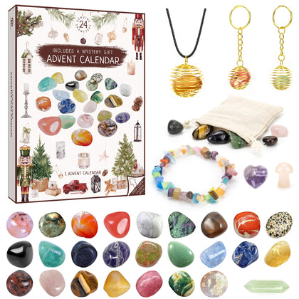 Crystal Advent Calendar 2023, 24 Gemstones, Rocks & Crystals - Christmas Advent Calendar,Gemstone Collection with Gemstone Dig Kit for Christmas Countdown, Christmas Gift