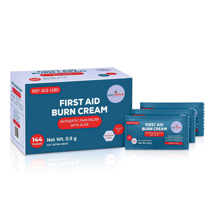 Epic Medical Supply First Aid Burn Relief Cream .9g Packets Box of 144 with Lidocaine and Benzalkonium Chloride for Minor Scrapes, Cuts, and Skin Irritations, Home and Medical Skincare.