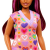 Barbie Fashionistas Doll #207 with Pink Hair Streaks, Heart-Print Sweater Dress, Sunglasses & Platform Shoes