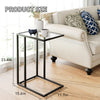C Table Glass End Table, Couch Side Table, Tempered Glass Snack Side Table with Metal Frame, TV Tray Table for Small Space, Sofa Couch Side Tableand Bed Side Table(Black)