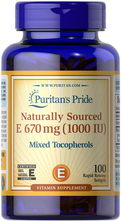 Puritan's Pride Mixed Tocopherols Natural- Softgels, Vitamin E, 100 Count