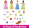 Mattel Disney Princess Toys, Advent Calendar with 24 Days of Surprises, Including 4 Princess Small Dolls, 5 Friends and 16 Accessories, Inspired by Mattel Disney Movies
