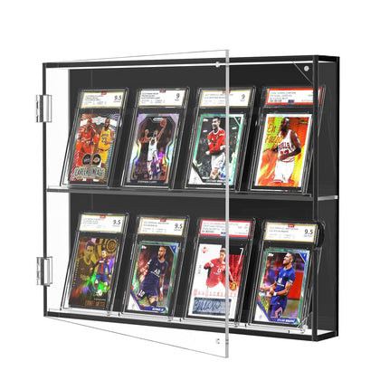 FEMELI Acrylic Baseball Card Display Case,Clear View 8 Graded Trading Card Frame with UV Protection,Wall Mount Sports Card Case with Magnetic Door for Football Basketball Hockey Pokemon Collection